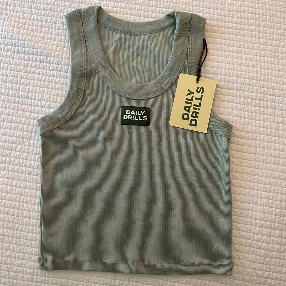NWT Daily Drills Logo Ribbed Tank - Harbor